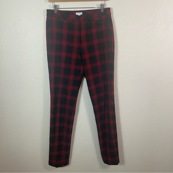 J. Jill Premium Bi-Stretch High Rise Trouser Pants size 6 Red Black Plaid Preppy - Picture 2 of 9